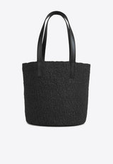 Chloé Horse Medal Woven-Raffia Basket Bag Black CH25US591P17001 Black