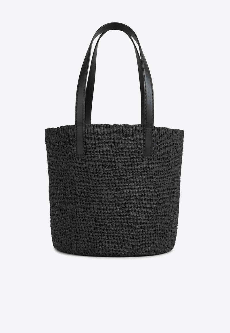 Chloé Horse Medal Woven-Raffia Basket Bag Black CH25US591P17001 Black