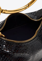 Chloé Mini Bracelet Snake-Print Leather Hobo Bag
 Black CH25US623P02001 Black