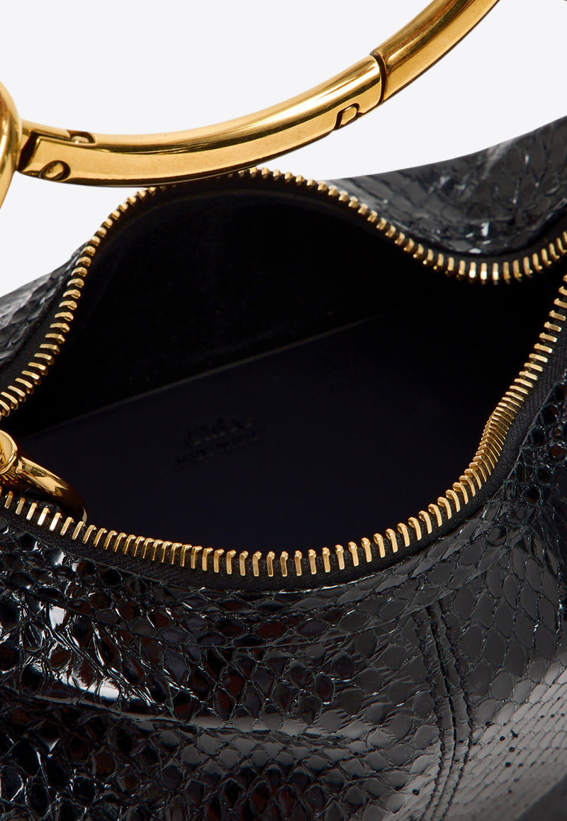 Chloé Mini Bracelet Snake-Print Leather Hobo Bag
 Black CH25US623P02001 Black