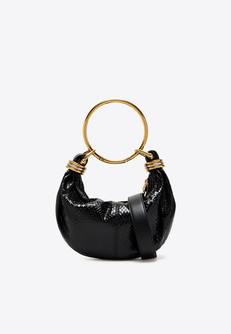 Chloé Mini Bracelet Snake-Print Leather Hobo Bag
 Black CH25US623P02001 Black