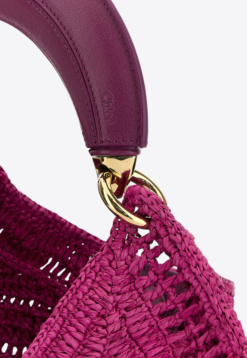 Chloé Summer Banana Woven-Raffia Hobo Bag Fuchsia CH25US902P086P1 Fuchsia Rose