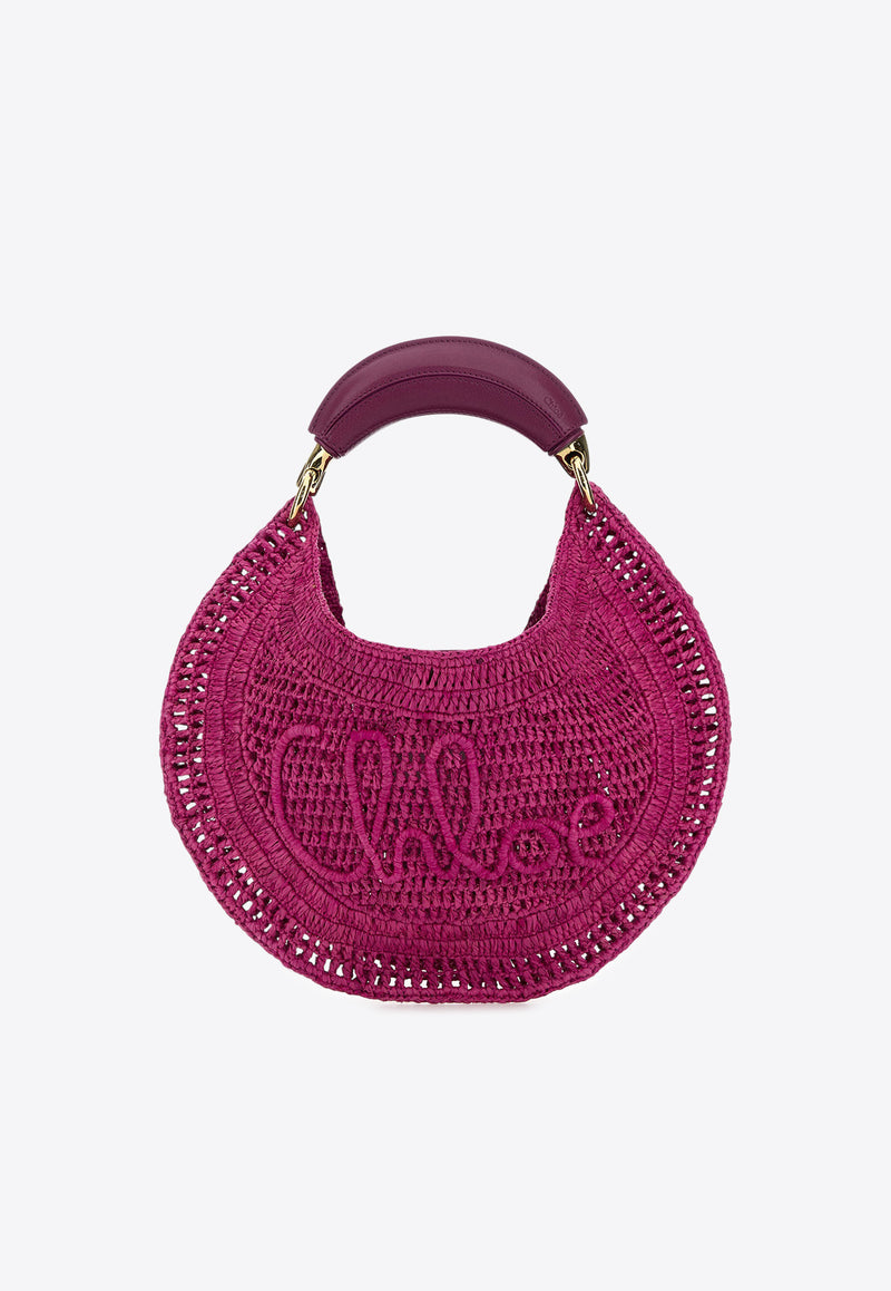 Chloé Summer Banana Woven-Raffia Hobo Bag Fuchsia CH25US902P086P1 Fuchsia Rose