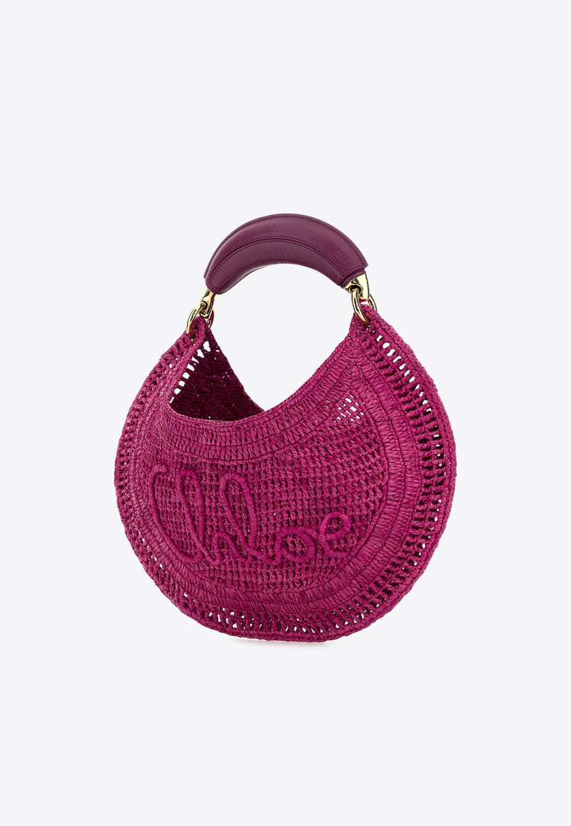 Chloé Summer Banana Woven-Raffia Hobo Bag Fuchsia CH25US902P086P1 Fuchsia Rose