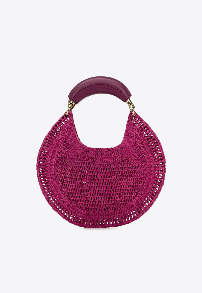 Chloé Summer Banana Woven-Raffia Hobo Bag Fuchsia CH25US902P086P1 Fuchsia Rose