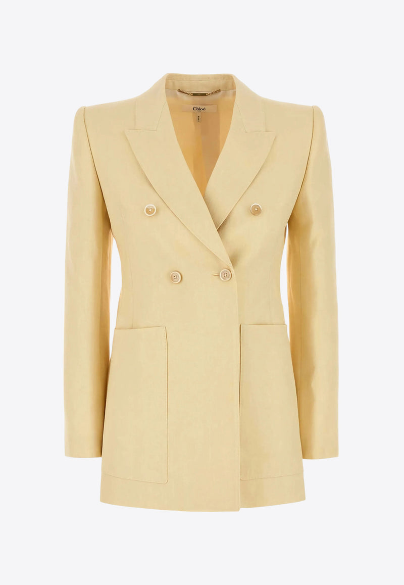 Chloé Double-Breasted Wool Blend Blazer Beige CH25UVE30434223 Straw Beige