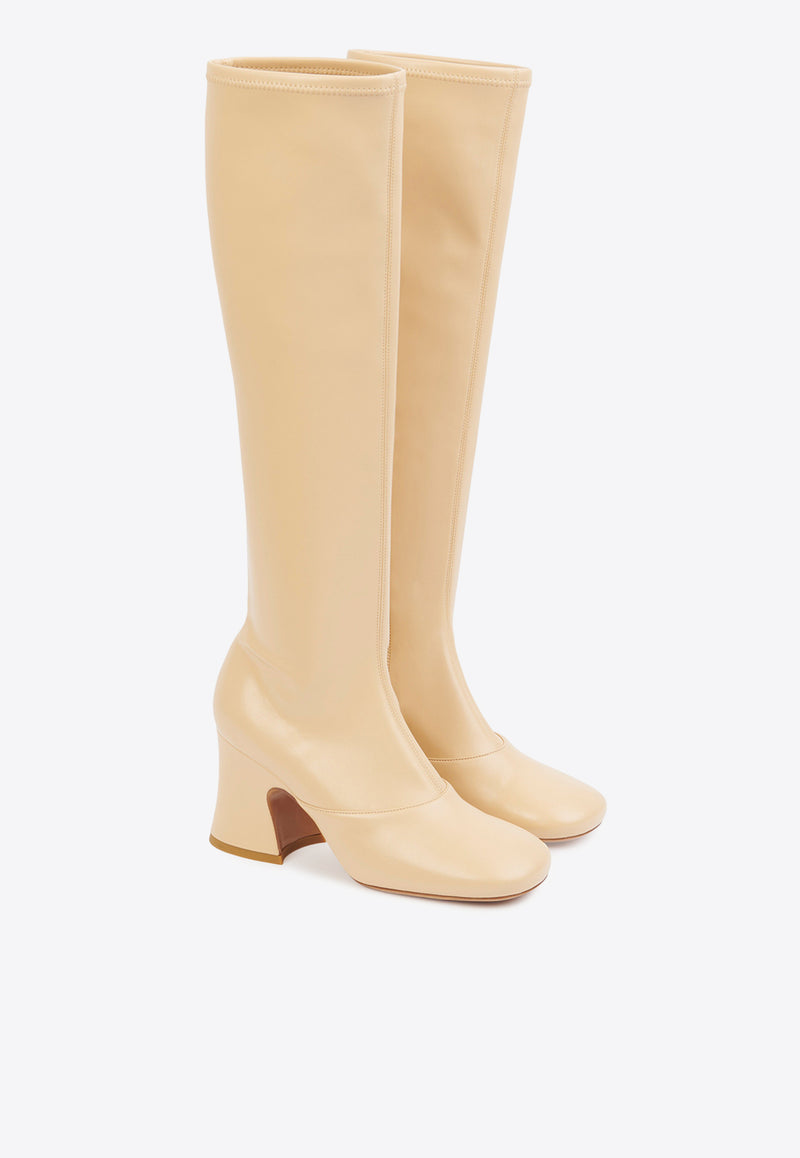 Chloé Janis 80 Knee-High Faux Leather Boots Beige CH25W13HUH/R_CHLOE-086