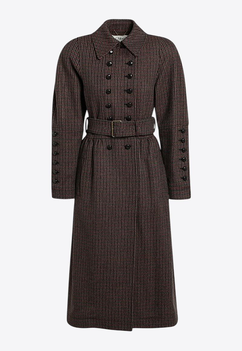 Chloé Double-Breasted Coat in Houndstooth Wool Gray CH25WMA61169/R_CHLOE-990
