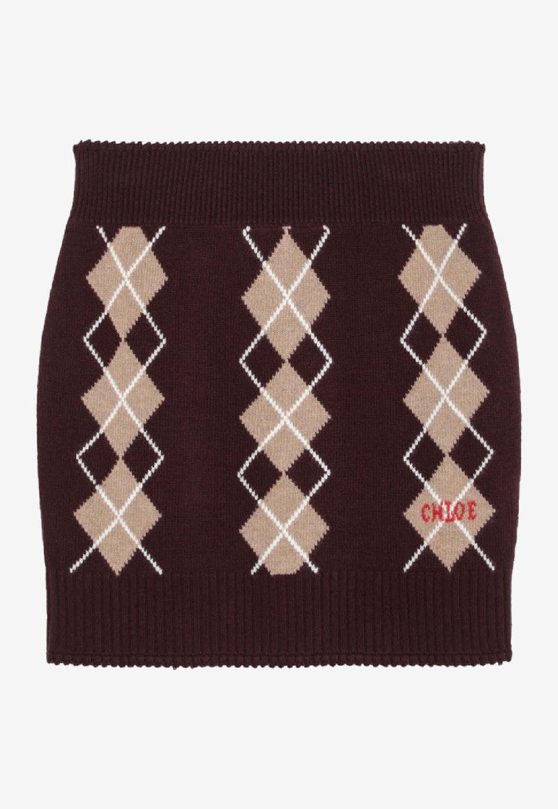 Chloé Argyle Wool Knit Mini Skirt Burgundy CH25WMJ03580/R_CHLOE-601