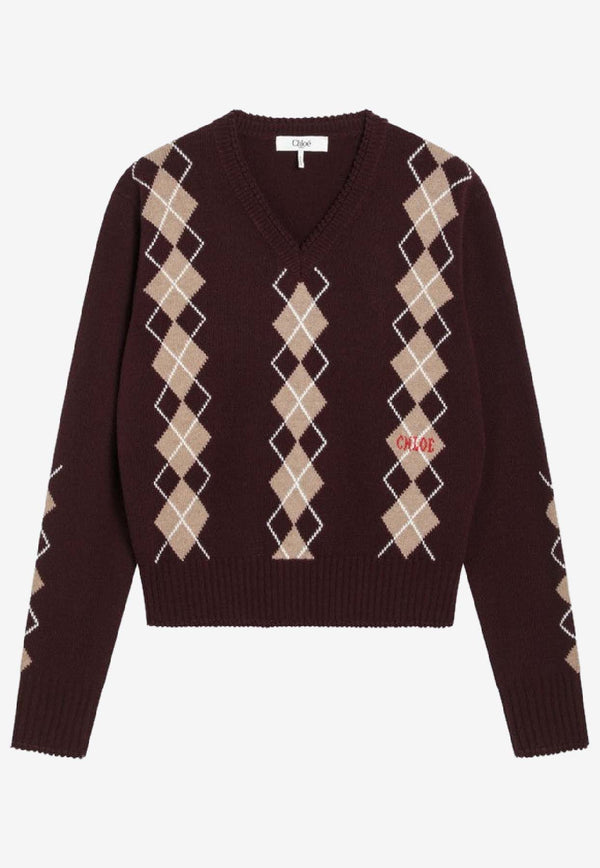 Chloé Argyle Wool Knit Sweater Burgundy CH25WMP01580/R_CHLOE-601
