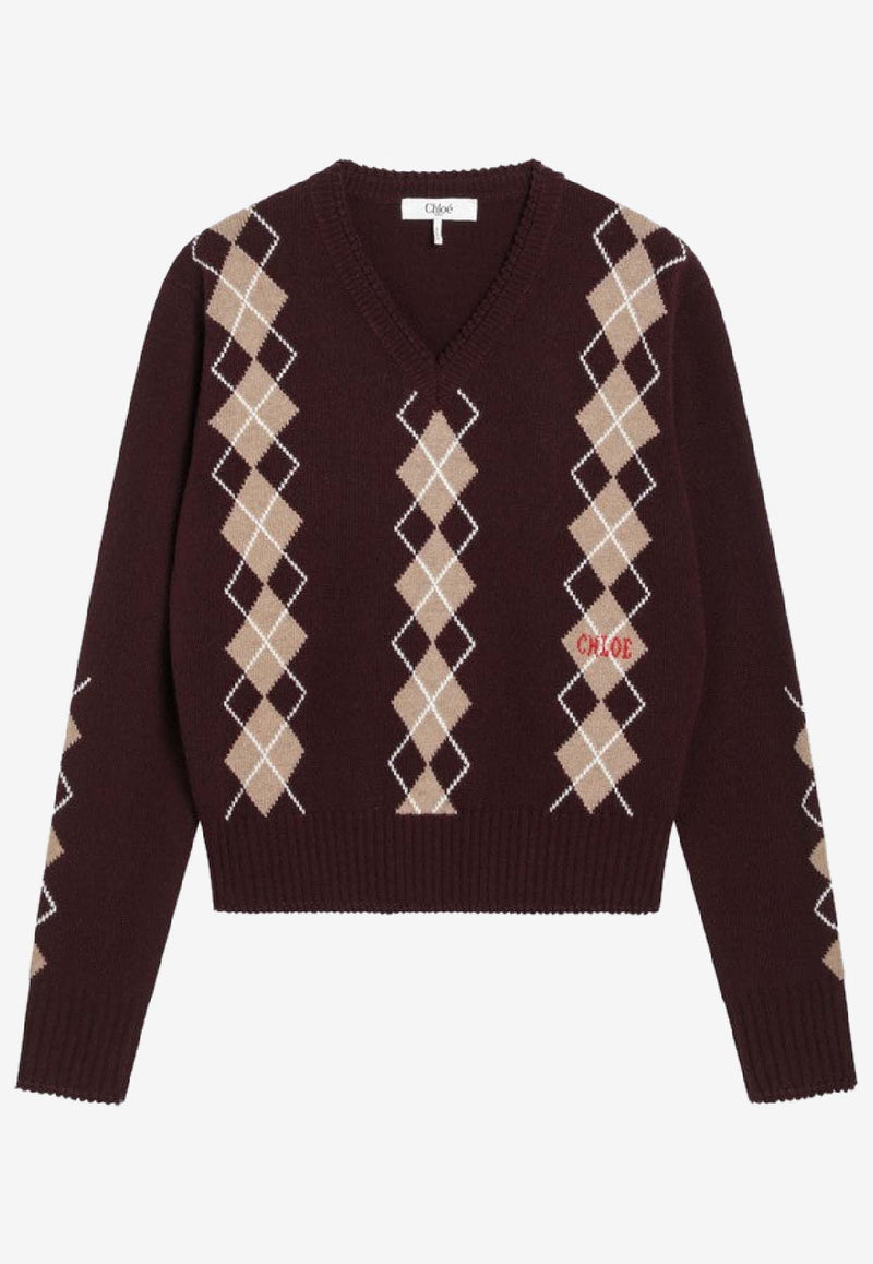 Chloé Argyle Wool Knit Sweater Burgundy CH25WMP01580/R_CHLOE-601
