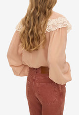 Chloé Tie-Front Gathered Silk Blouse Pink CH26AHT38002 6H7