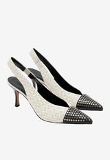 Chloé Alba 50 Perforated Leather Slingback Pumps Eggshell CH26S16HWL 122