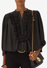Chloé Ruffled Yoke Taffeta Blouse Black CH26SHT28102 001