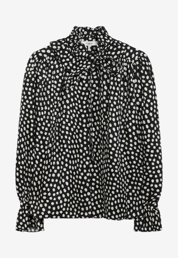 Chloé Polka-Dots Silk Ruffled Blouse Monochrome CH26SHT70300/S_CHLOE-915