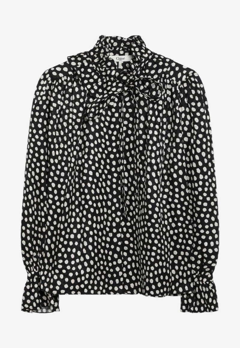 Chloé Polka-Dots Silk Ruffled Blouse Monochrome CH26SHT70300/S_CHLOE-915