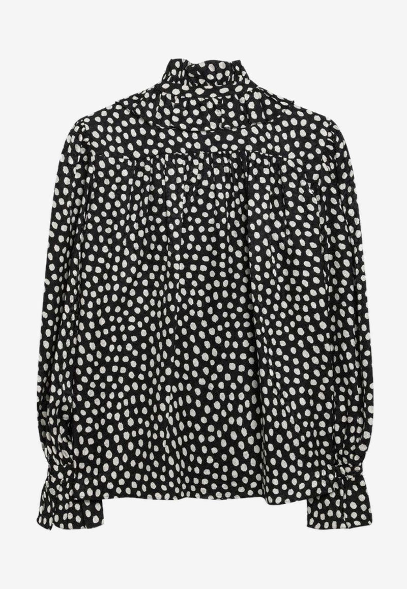 Chloé Polka-Dots Silk Ruffled Blouse Monochrome CH26SHT70300/S_CHLOE-915