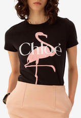 Chloé Flamingo and Logo Print T-shirt Black CH26SJH08194 070