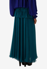 Chloé Ruffled Silk Maxi Skirt Teal CH26SJU03001 3K5