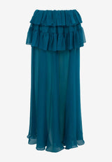 Chloé Ruffled Silk Maxi Skirt Teal CH26SJU03001 3K5