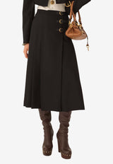 Chloé Wool Grain de Poudre Pleated Midi Skirt Black CH26SJU11067 001
