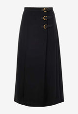 Chloé Wool Grain de Poudre Pleated Midi Skirt Black CH26SJU11067 001