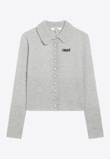 Chloé Embroidered Logo Wool Cardigan Gray CH26SMC03530/S_CHLOE-00N