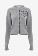 Chloé Fitted Logo Wool and Cashmere Cardigan Gray CH26SMC08710 012