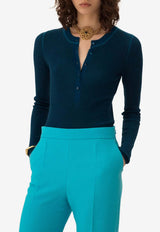 Chloé Wool Knit Henley Sweater Blue CH26SMP24510 43E