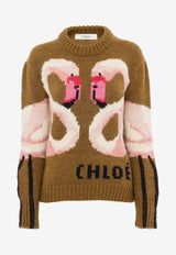 Chloé Intarsia Knit Wool Swan Sweater Brown CH26SMP32615 20M