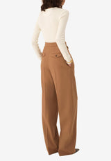 Chloé Wool High-Rise Gathered Pants Brown CH26SPA06164 205