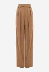 Chloé Wool High-Rise Gathered Pants Brown CH26SPA06164 205