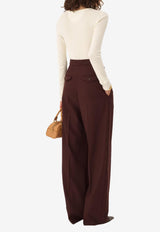 Chloé Wool High-Rise Gathered Pants Eggplant CH26SPA06164 56B