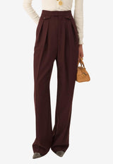 Chloé Wool High-Rise Gathered Pants Eggplant CH26SPA06164 56B