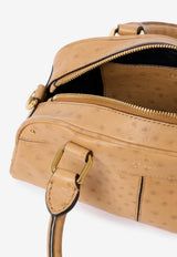 Chloé Small Bowling Shoulder Bag in Ostrich-Effect Leather Beige CH26SS956Q81 218