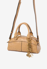 Chloé Small Bowling Shoulder Bag in Ostrich-Effect Leather Beige CH26SS956Q81 218