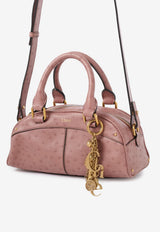 Chloé Small Bowling Shoulder Bag in Ostrich-Effect Leather Purple CH26SS956Q81 26S
