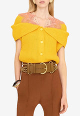Chloé Knitted Cardigan Top with Lace Insert Yellow CH26UMC04660 702