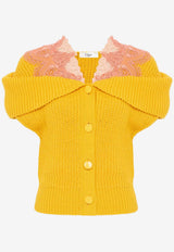Chloé Knitted Cardigan Top with Lace Insert Yellow CH26UMC04660 702