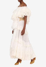 Chloé Off-Shoulder Maxi Ruffled Dress White CH26UR120040 107