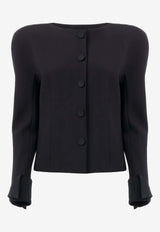 Chloé Collarless Fitted Jacket in Wool-Crêpe Black CH26UVE04061 001