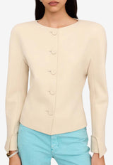 Chloé Collarless Fitted Jacket in Wool Grain De Poudre Cream CH26UVE24066 20P