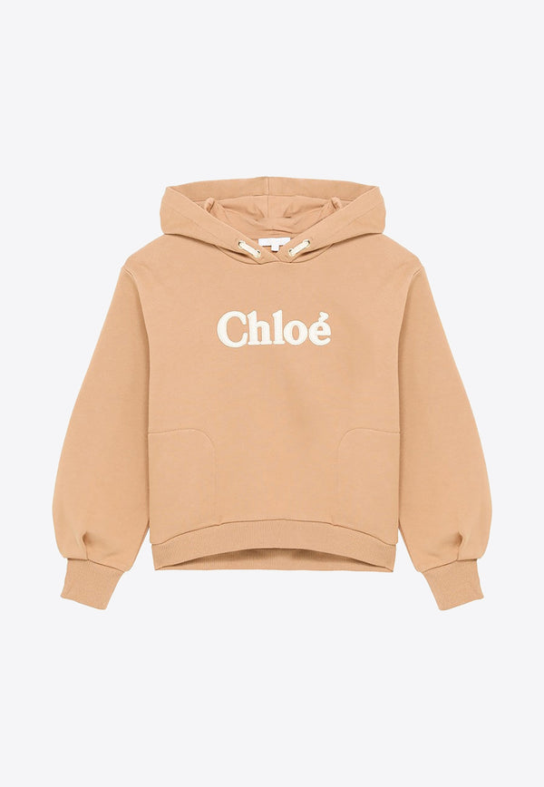 Chloé Kids Girls Logo-Embroidered Hooded Sweatshirt Beige CHC15E24-ACO/N_CHLOE-231