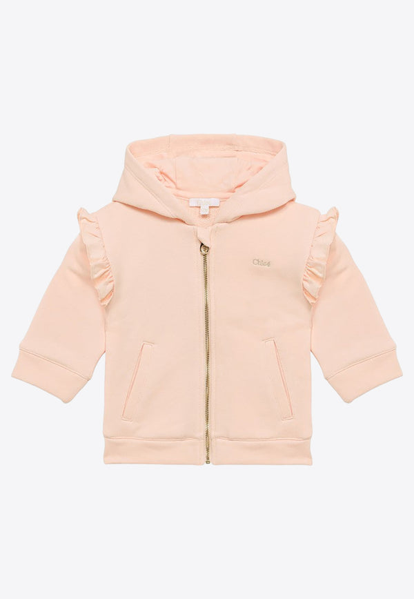 Chloé Kids Baby Girls Logo Embroidered Zip-Up Hoodie Pink CHC20014-BCO/O_CHLOE-45F