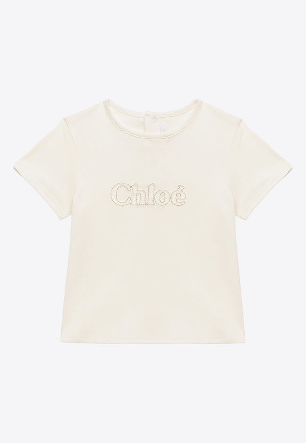 Chloé Kids Baby Girls Logo Embroidered T-shirt White CHC20019-BCO/O_CHLOE-117