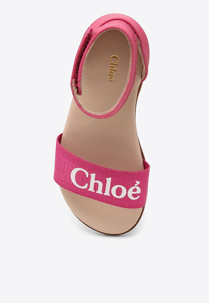 Chloé Kids Girls Logo Print Leather Sandals Pink CHC20036LE/O_CHLOE-49L
