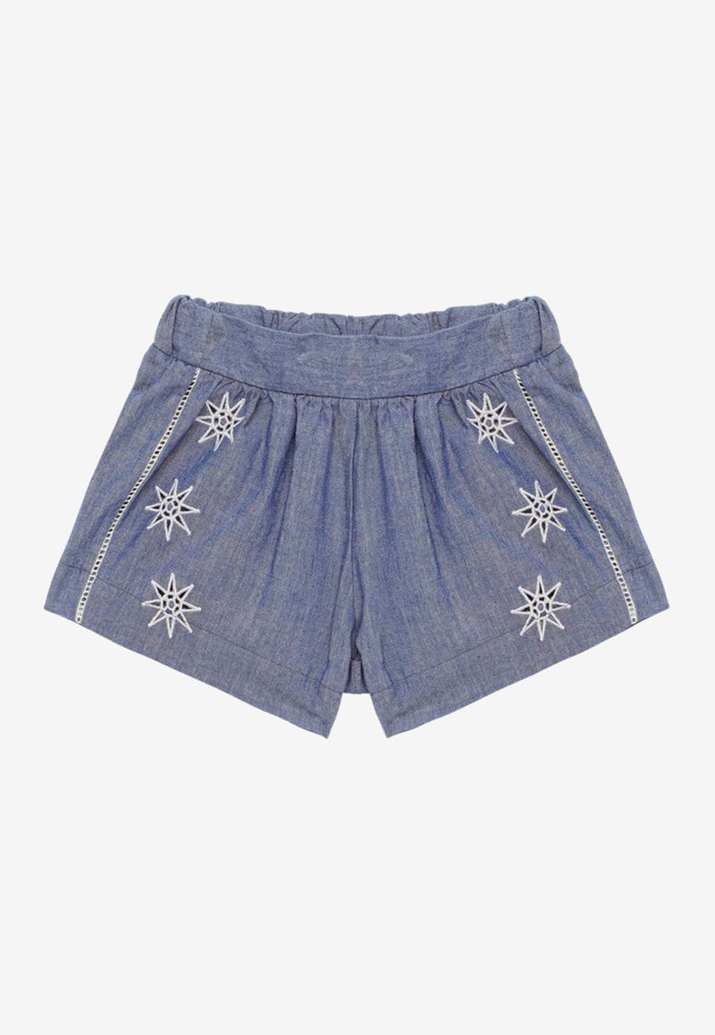 Chloé Kids Girls Embroidered Denim Shorts Blue CHC20040-ACO/O_CHLOE-Z77