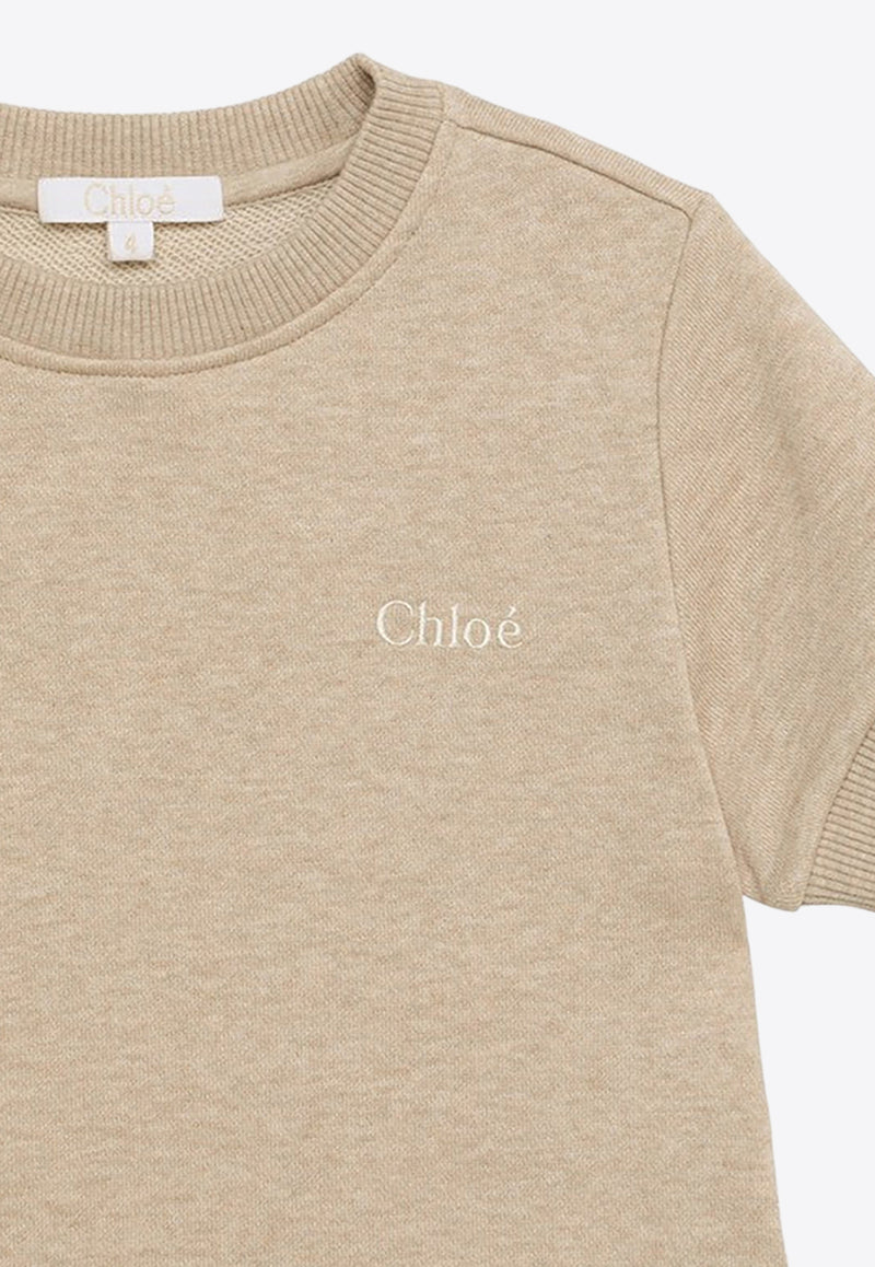 Chloé Kids Girls Logo Embroidered T-shirt Dress Beige CHC20055-CCO/O_CHLOE-C03