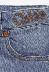 Chloé Kids Girls Logo Embroidered Mini Skirt Blue CHC20073-ADE/O_CHLOE-Z04