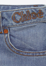 Chloé Kids Girls Logo Embroidered Mini Skirt Blue CHC20073-BDE/O_CHLOE-Z04
